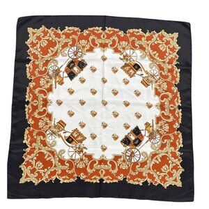 Vintage Italian Silk Carriage Wheel Baroque Print Scarf Headwear